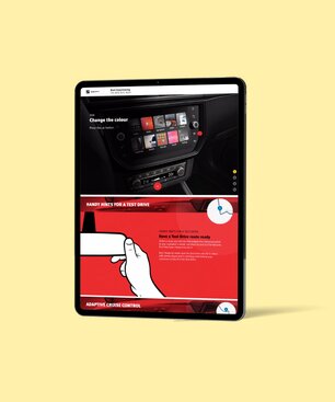 Ein Tablet, auf dem eine SEAT-Kundenreferenz aus dem Portfolio der Krankikom GmbH präsentiert wird.