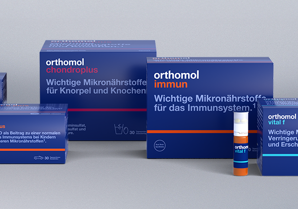 Orthomol product overview micronutrients Collage of various Orthomol products focusing on micronutrients.