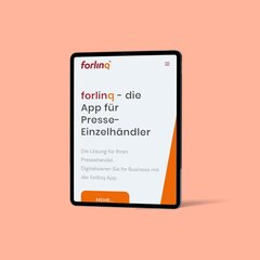 Ein Tablet, auf dem eine forlinQ App-Kundenreferenz aus dem Portfolio der Krankikom GmbH präsentiert wird.